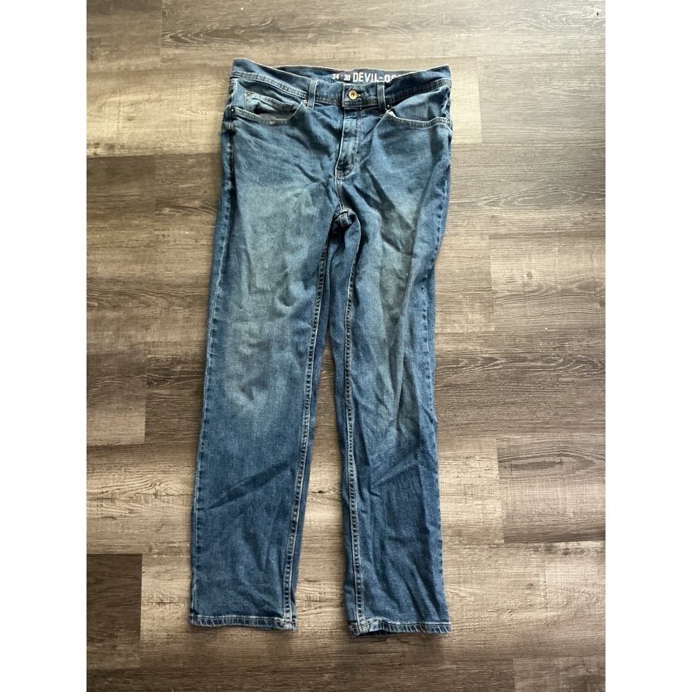 Devil Dog Dungarees Denim Jeans Mens 34x30 Athletic Fit Blue Jeans Medium Wash